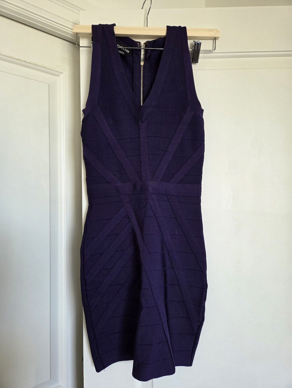 Bebe Deep Purple V-Neck Bandage Dress